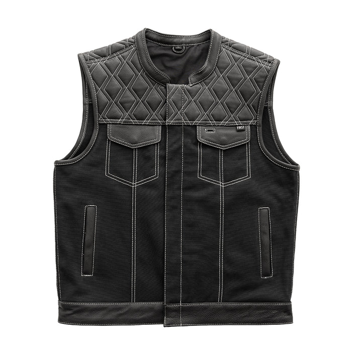 White Stitch FIM664CNVQ | Hunt Club - Men's Motorcycle Leather & Canvas Vest - HighwayLeather