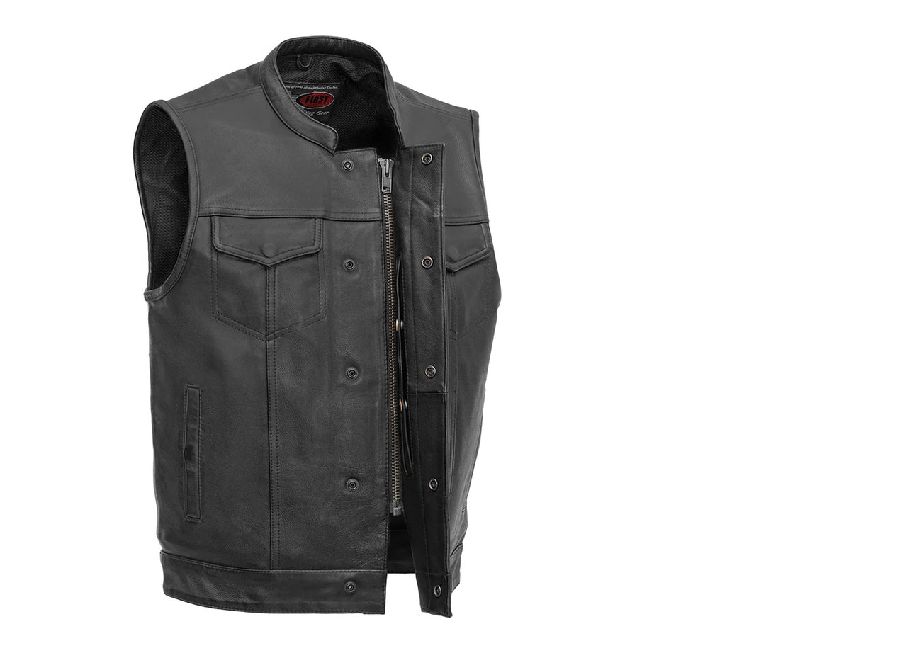 BLACK FIM689NOC | Sharp Shooter - Men's Motorcycle Leather Vest - HighwayLeather