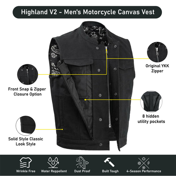 FIM692CNVS Highland V2 - Men's Motorcycle Canvas Vest