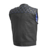 BLUE FIM693-QLT | Downside - Men's Club Style Leather Vest - Black/Blue - HighwayLeather