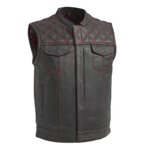 RED FIM693-QLT | Downside - Men's Club Style Leather Vest - Black/Red - HighwayLeather