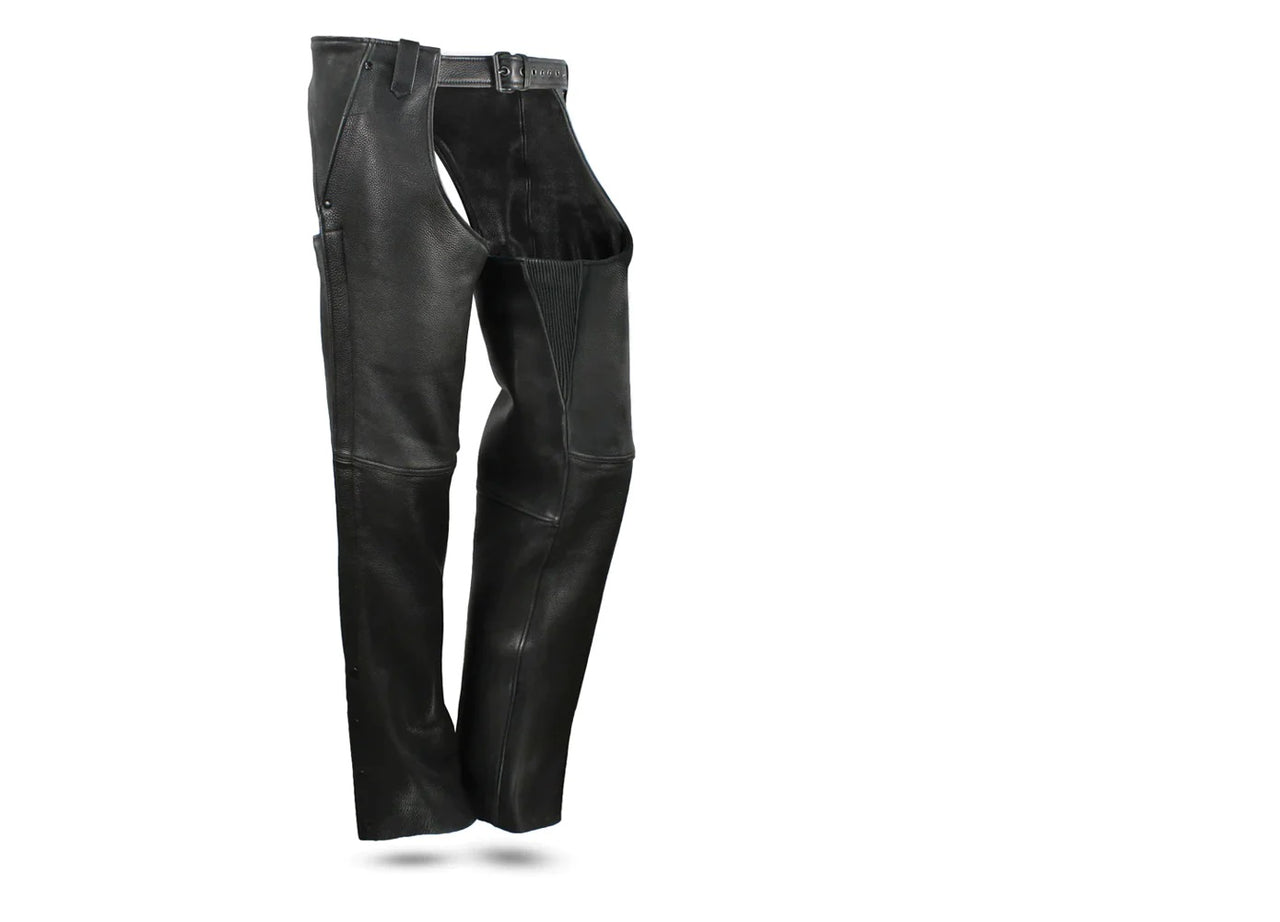 FIM841CPM | Bully - Unisex Motorcycle Platinum Leather Unlined Chaps - HighwayLeather