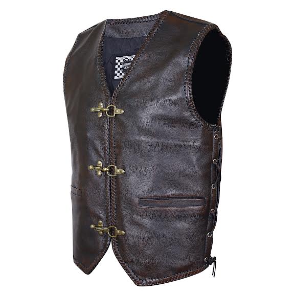 BROWN HL11650BROWN Heavy Metal Rocker Braid Waistcoat Motorcycle Vest