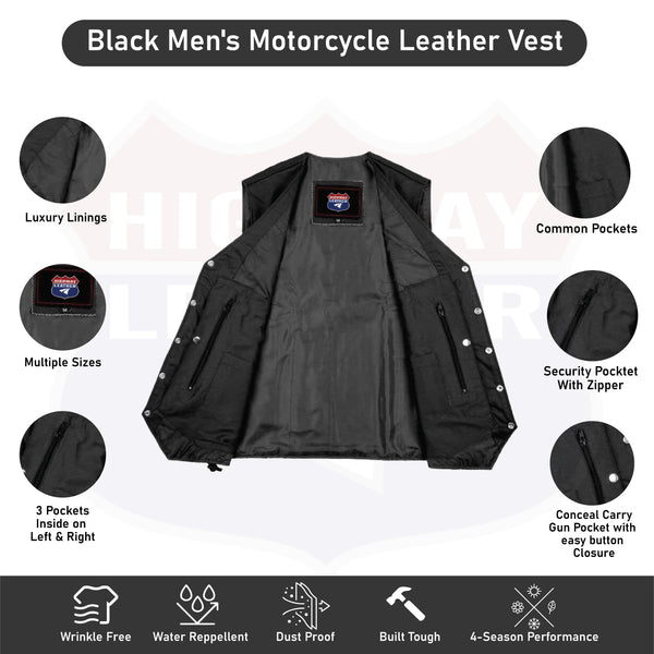 HL3540MARINE Black Men's Genuine Leather 10 Pockets