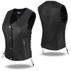 HL14856BRAIDED WOMEN BLACK VEST SIDE LACE M/O BUFFALO LEATHER - HighwayLeather