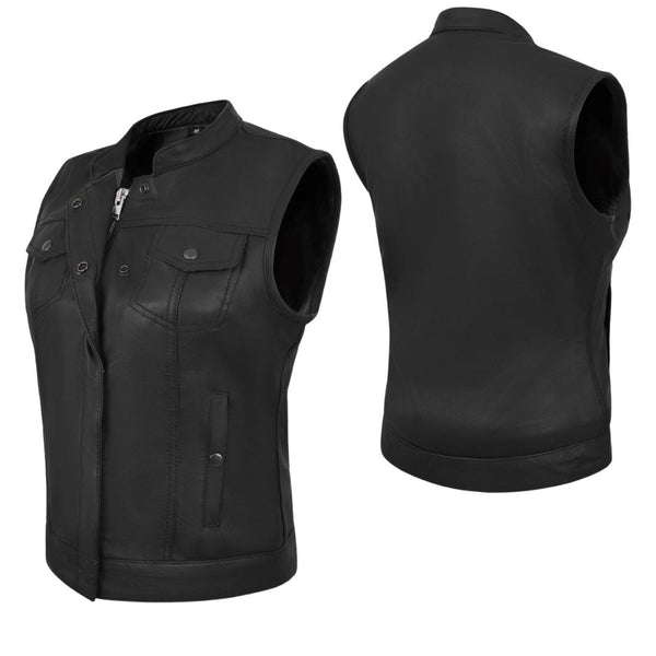 HL14516LAMB Women Black Vest made of Lamb Leather– HighwayLeather