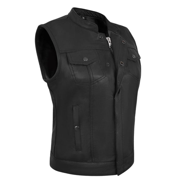 HL14516LAMB Women Black Vest made of Lamb Leather– HighwayLeather