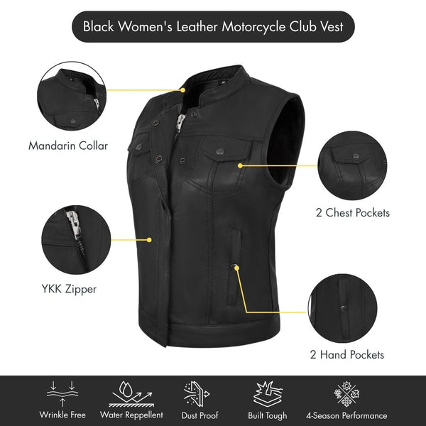 HL14516LAMB Women Black Vest made of Lamb Leather– HighwayLeather