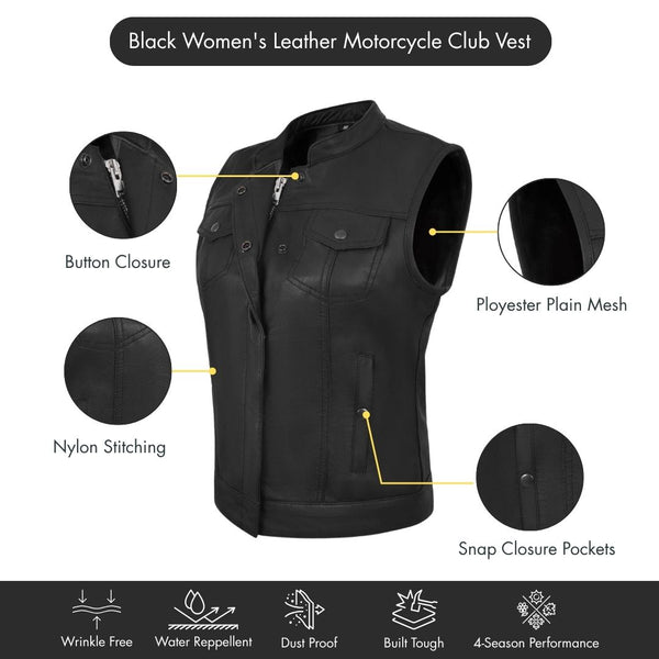 HL14516LAMB Women Black Vest made of Lamb Leather– HighwayLeather