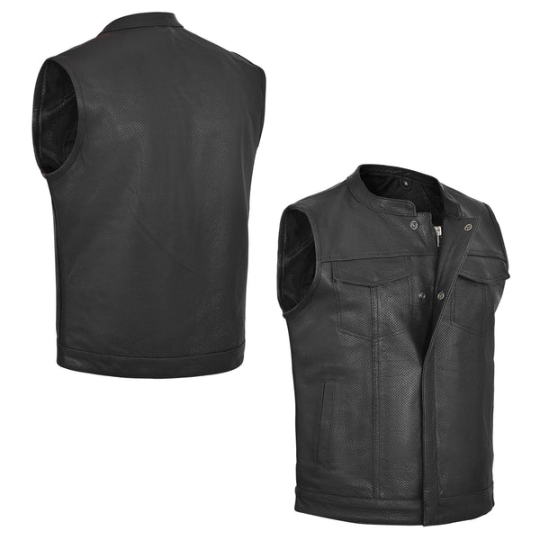 HL11901PERF Men black perforated leather vest.– HighwayLeather