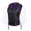 HL14859PURPLEEYELET WOMEN SIDE LACE VEST M/O BUFFALO LEATHER PURPLE/BLK - HighwayLeather
