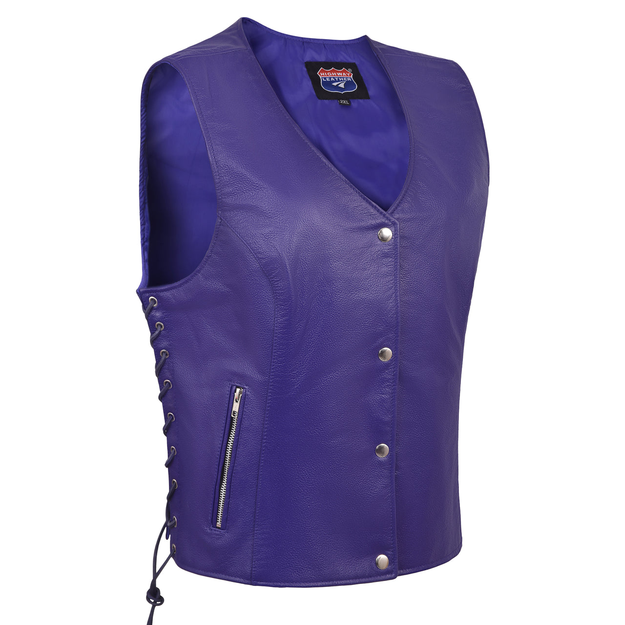 HL14851 PURPLE Women's Lace up side leather motorcycle vest