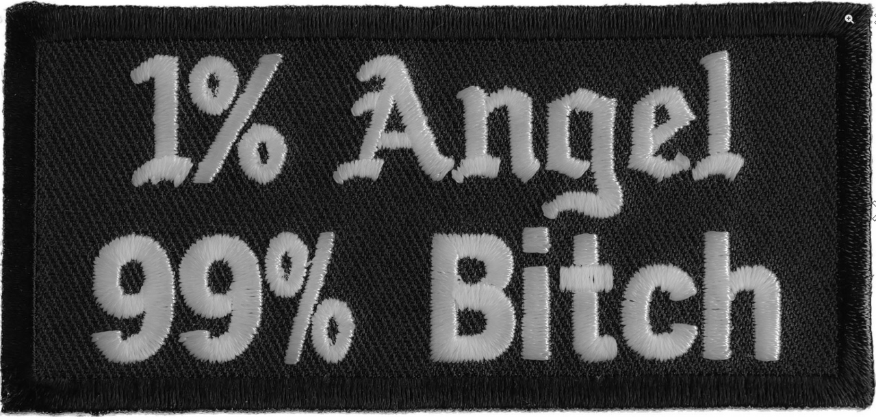 P1202 1 Percent Angel 99 Percent Bitc : 3.75x1.75 inch - HighwayLeather