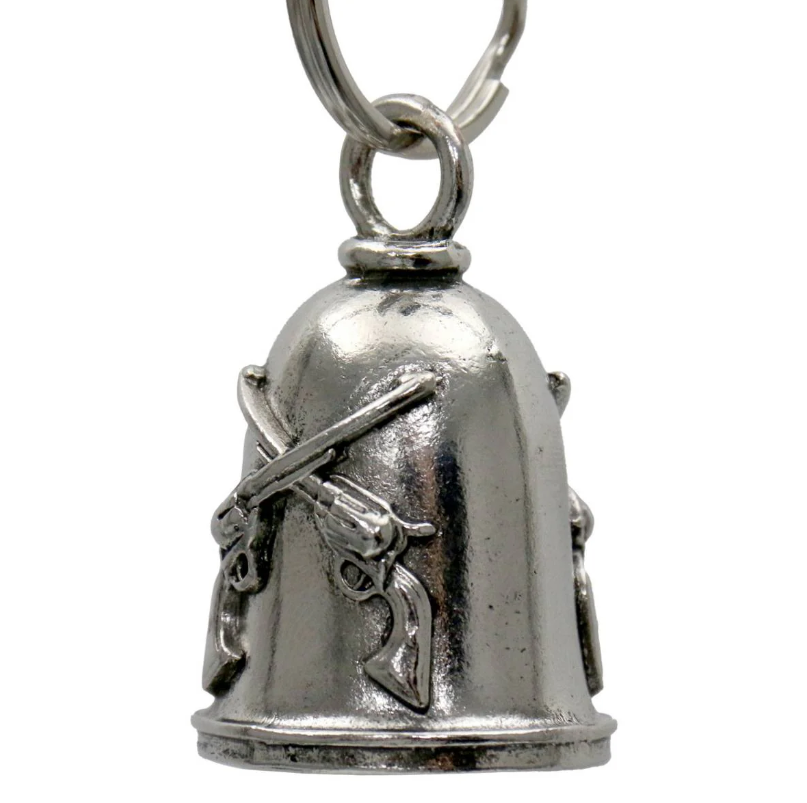 MLB9087 Crossed Pistols Motorcycle Good Luck Bell w/ Key Ring-Key Chain Accessory for Bikers - HighwayLeather