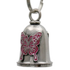 MLB9089 Pink Curly Butterfly Motorcycle Good Luck Bell w/ Key Ring-Key Chain Accessory for Bikers - HighwayLeather