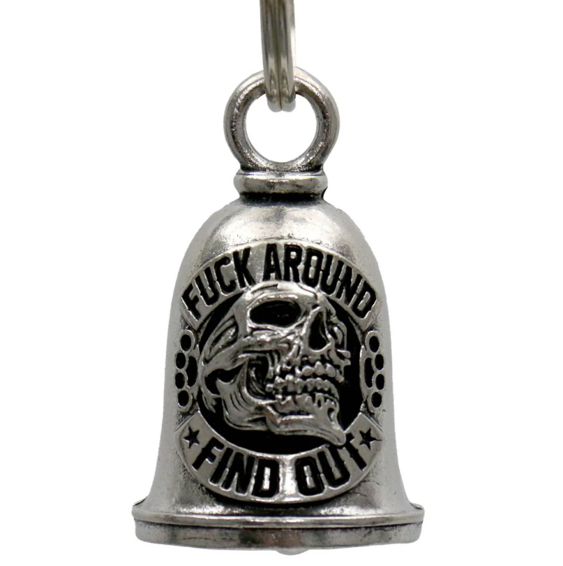 MLB9105 F Around Skull Motorcycle Good Luck Bell w/ Key Ring-Key Chain Accessory for Bikers - HighwayLeather