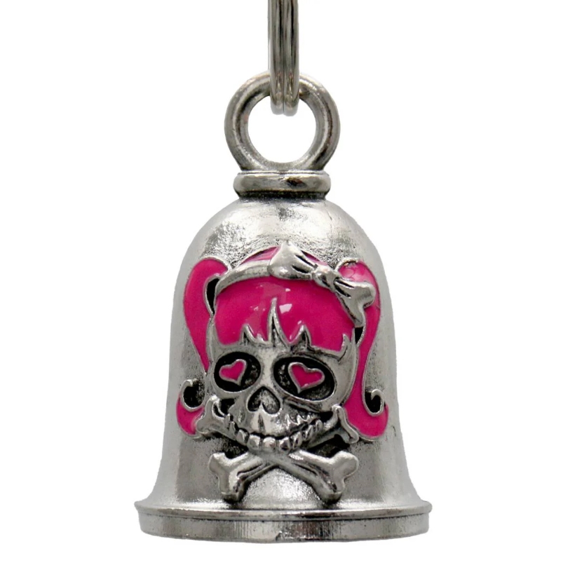 MLB9107 Girly Skull Motorcycle Good Luck Bell w/ Key Ring-Key Chain Accessory for Bikers - HighwayLeather