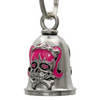 MLB9107 Girly Skull Motorcycle Good Luck Bell w/ Key Ring-Key Chain Accessory for Bikers - HighwayLeather