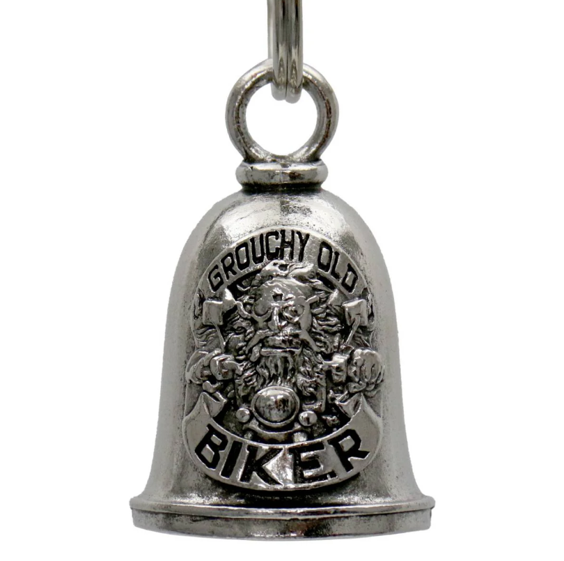 MLB9108 Grouchy Biker Motorcycle Good Luck Bell w/ Key Ring-Key Chain Accessory for Bikers - HighwayLeather