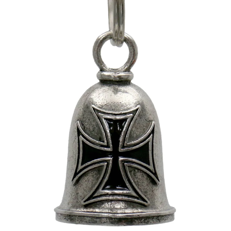 MLB9111 Iron Cross Motorcycle Good Luck Bell w/ Key Ring-Key Chain Accessory for Bikers - HighwayLeather