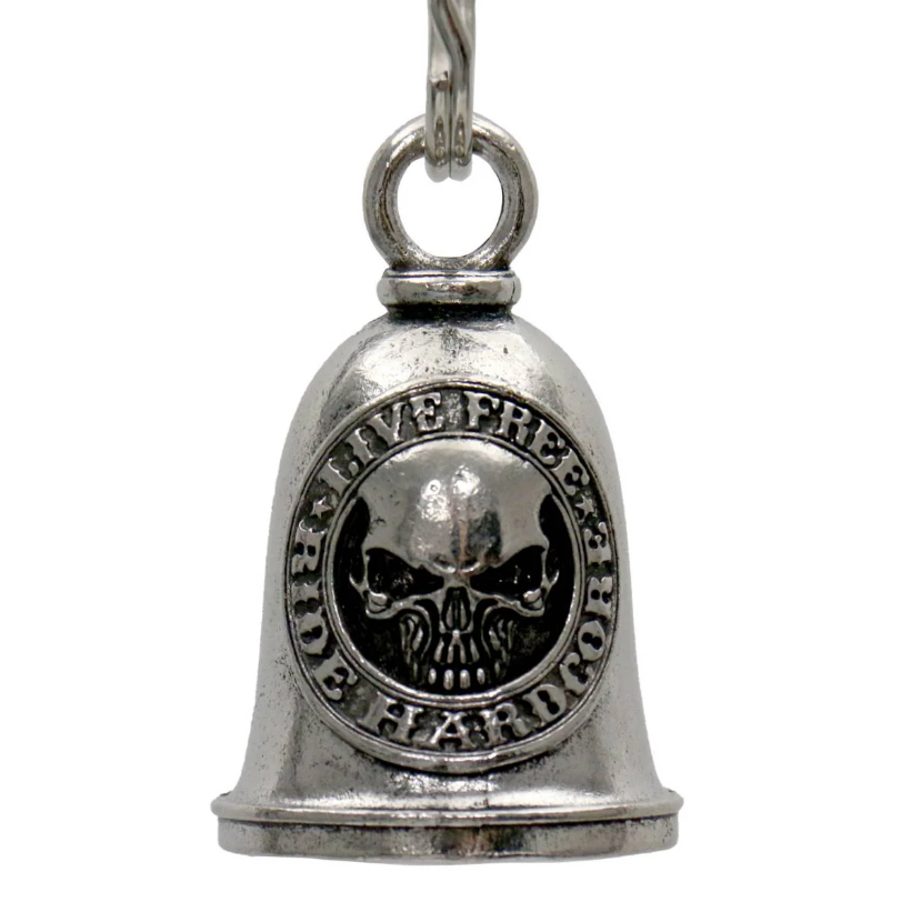 MLB9117 Live Free Hardcore Motorcycle Good Luck Bell w/ Key Ring-Key Chain Accessory for Bikers - HighwayLeather