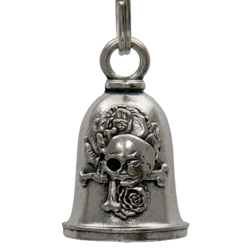 MLB9134 Rose Skull Motorcycle Good Luck Bell w/ Key Ring-Key Chain Accessory for Bikers - HighwayLeather