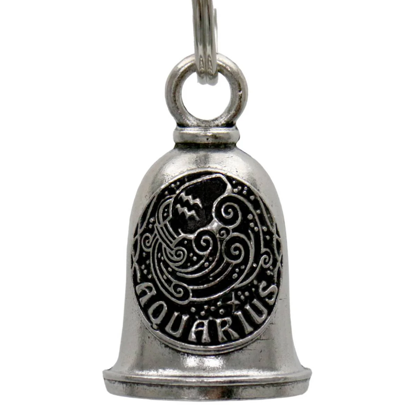 MLB9155 Zodiac Aquarius Motorcycle Good Luck Bell w/ Key Ring-Key Chain Accessory for Bikers - HighwayLeather