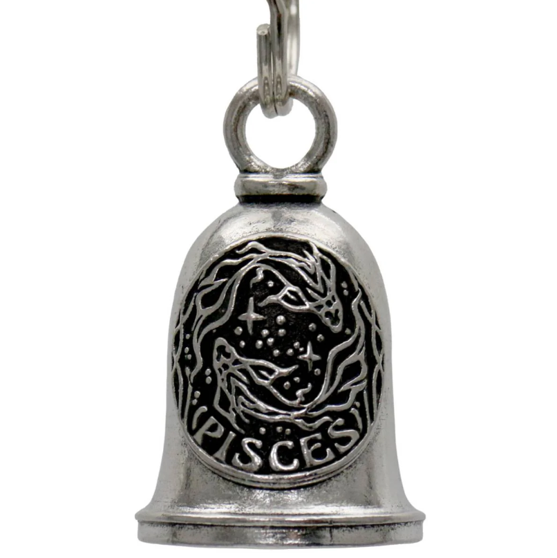 MLB9162 Zodiac Pisces Motorcycle Good Luck Bell w/ Key Ring-Key Chain Accessory for Bikers - HighwayLeather