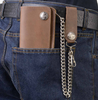 MLW7827 Men's 6” Brown Leather Bi-Fold Biker Wallet w/ Anti-Theft Stainless Steel Chain and Buffalo Nickel Snaps - HighwayLeather