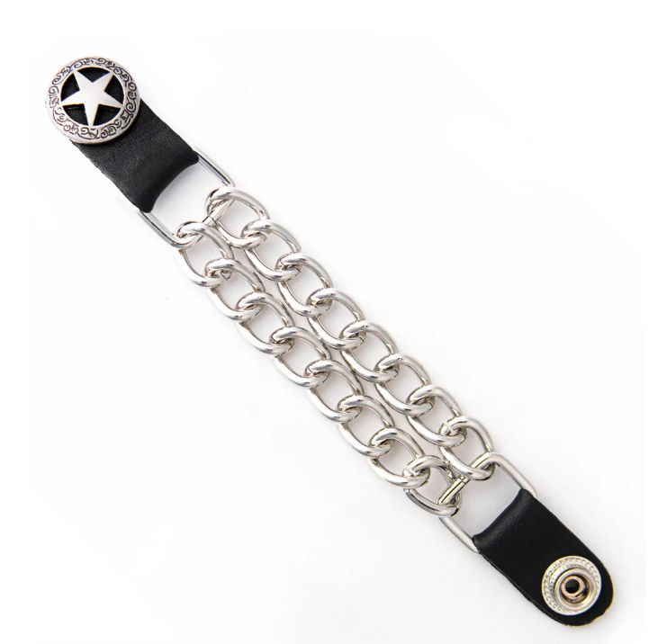 MLA1001 Western Star Medallion Vest Extender - Double Chrome Chains Genuine Leather 6.5" Extension MLA1001-Single - HighwayLeather