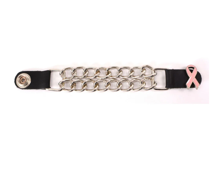 MLA1021 Pink Ribbon Medallion Vest Extender - Double Chrome Chains Genuine Leather 6.5" Extension MLA1021-Single - HighwayLeather