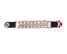 MLA1021 Pink Ribbon Medallion Vest Extender - Double Chrome Chains Genuine Leather 6.5" Extension MLA1021-Single - HighwayLeather
