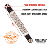 MLA1021 Pink Ribbon Medallion Vest Extender - Double Chrome Chains Genuine Leather 6.5" Extension MLA1021-Single - HighwayLeather