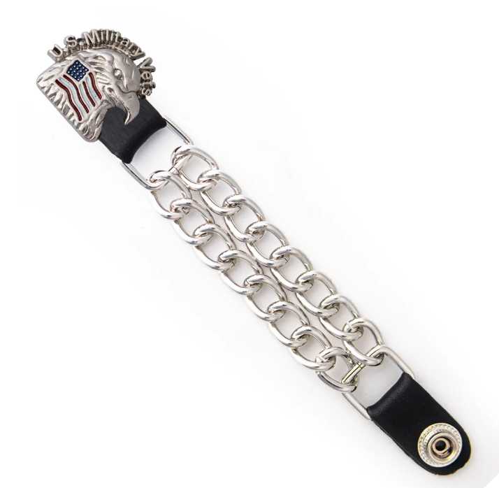 MLA1023 US Military Vet Medallion Vest Extender - Double Chrome Chains Genuine Leather 6.5" Extension MLA1023-Single - HighwayLeather