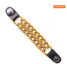 MLA1091 Gold 4 Inch Single Vest Extender - Double Chrome Chains w/ Genuine Leather