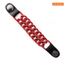 MLA1092 Red 4 Inch Single Vest Extender - Double Chrome Chains w/ Genuine Leather