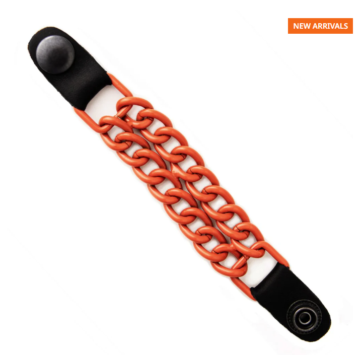 MLA1093 Orange 4 Inch Single Vest Extender - Double Chrome Chains w/ Genuine Leather - HighwayLeather