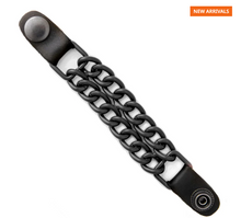 MLA1095 Black 4 Inch Single Vest Extender - Double Chrome Chains w/ Genuine Leather