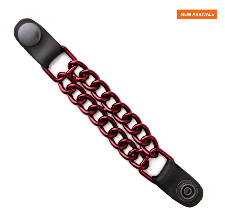 MLA1096 Candy Red 4 Inch Single Vest Extender - Double Chrome Chains w/ Genuine Leather - HighwayLeather