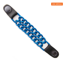 MLA1097 Candy Blue 4 Inch Single Vest Extender - Double Chrome Chains w/ Genuine Leather - HighwayLeather