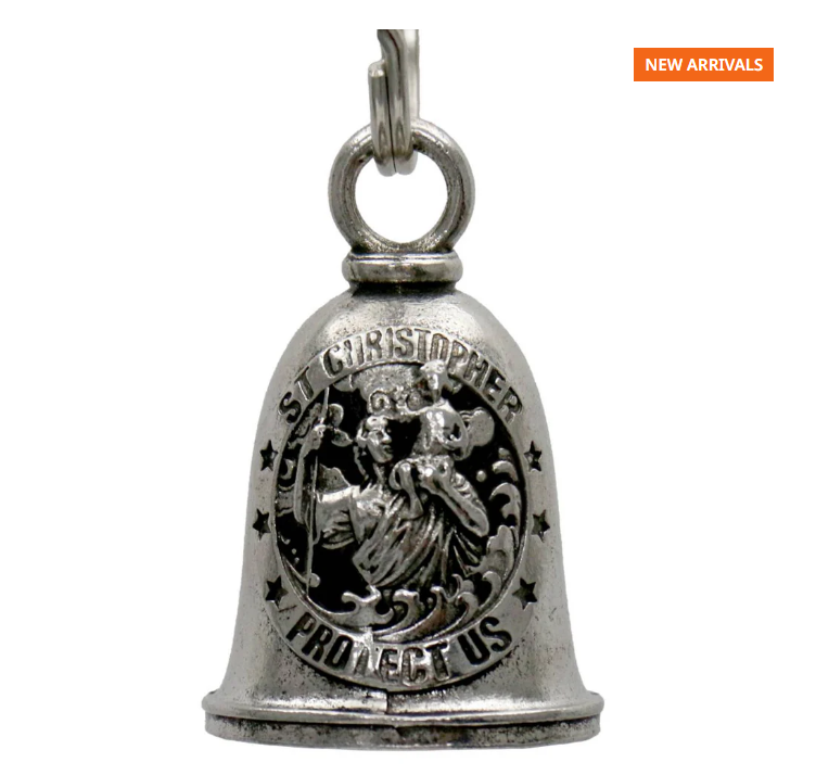 MLB9142 St Christopher Motorcycle Good Luck Bell w/ Key Ring-Key Chain Accessory for Bikers - HighwayLeather