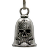 MLB9100 Flag Skull Motorcycle Good Luck Bell w/ Key Ring-Key Chain Accessory for Bikers - HighwayLeather