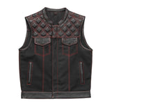 Red Stitch FIM664CNVQ | Hunt Club - Men's Motorcycle Leather & Canvas Vest - HighwayLeather