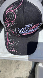 Embroidery 83RD Annual BikeWeek Black Pink Daytona 24 Beach Cap - HighwayLeather
