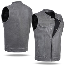 HL3540SPT Grey Men's Genuine Leather 10 Pockets Motorcycle Biker Vest ANARCHY Grey SOA