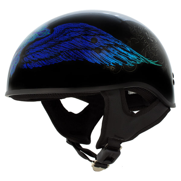 female motorcycle half helmet Hot Leathers HLD1045 Gloss Black 'Cross De Lis' Advanced DOT Approved