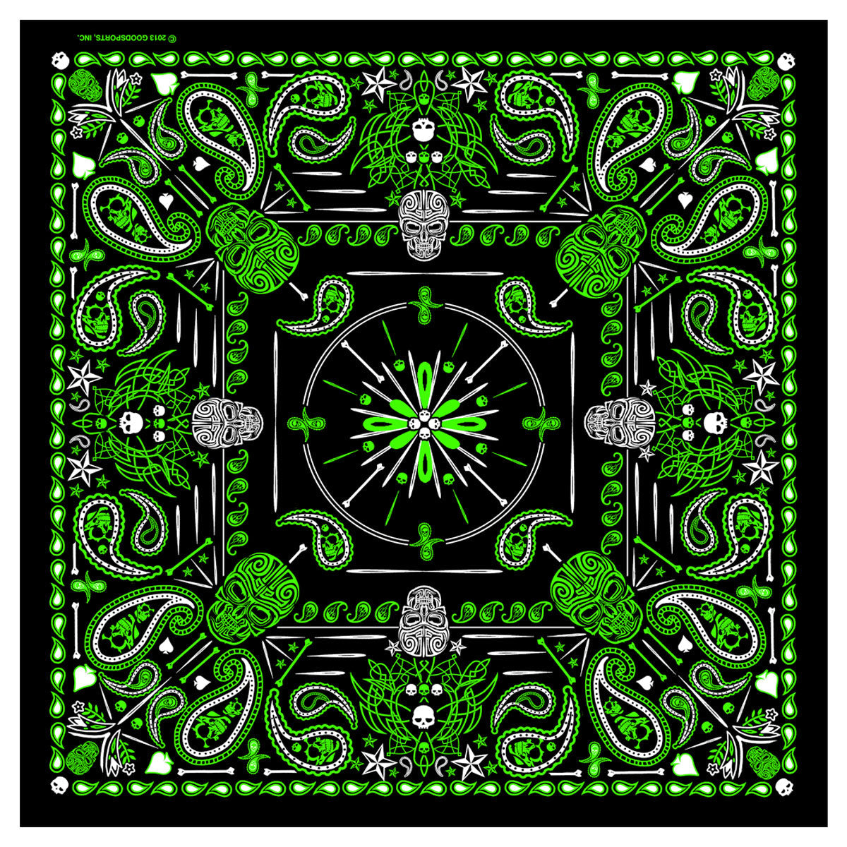 Hot Leathers BAB1068 Green Paisley Skulls Bandana