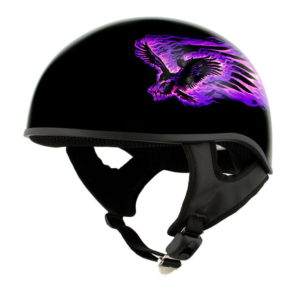 HLD1007 'Black Out Eagle' Gloss Black Motorcycle DOT Skull Cap Half He– HighwayLeather
