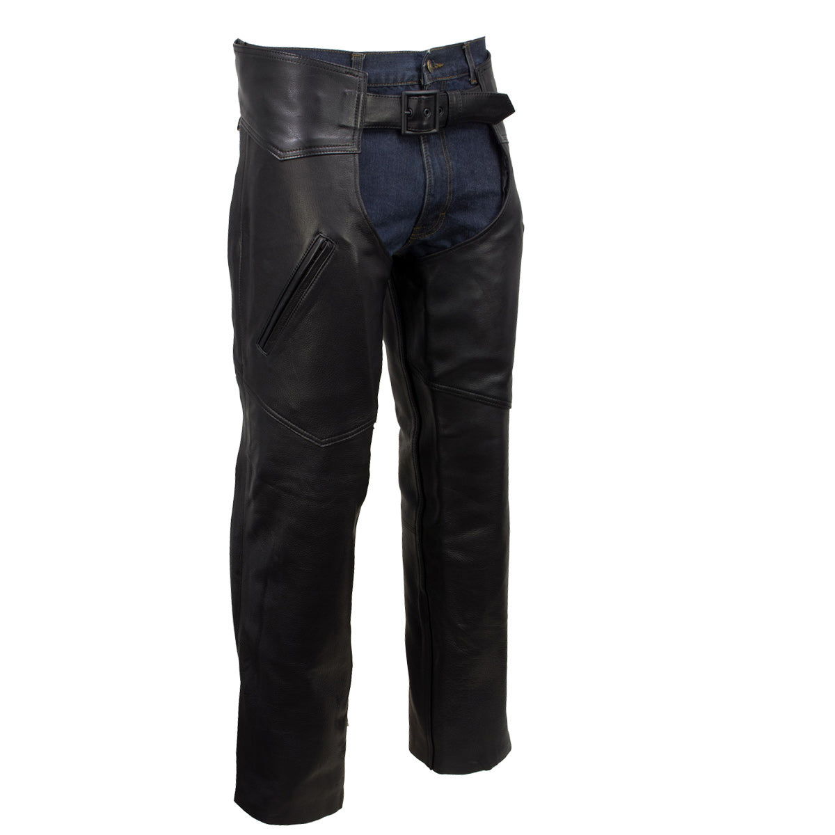 Hot Leathers CHM5001 USA Made Men's 'Cloak' Classic Black Premium Leather Motorcycle Chaps