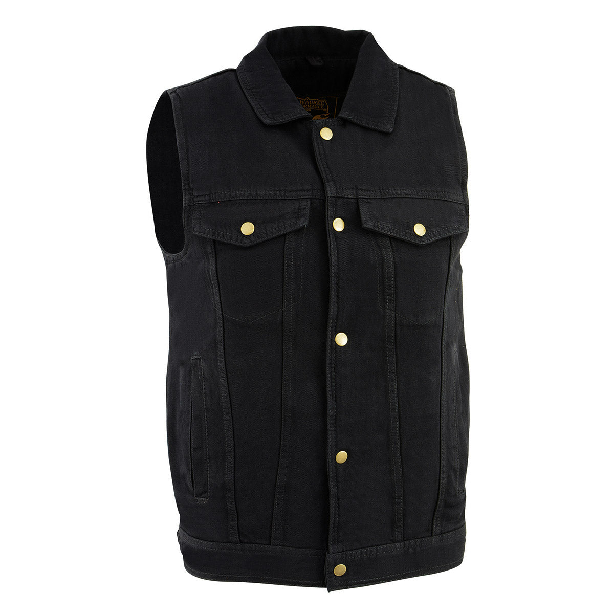 Milwaukee Leather DM1331 Men's Black Snap Front Denim Vest with Shirt Style Collar
